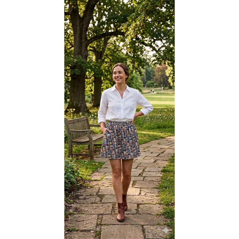 J.Crew Mercantile Floral Stripe Mini Skirt Black Blue Orange Pleated Size 2